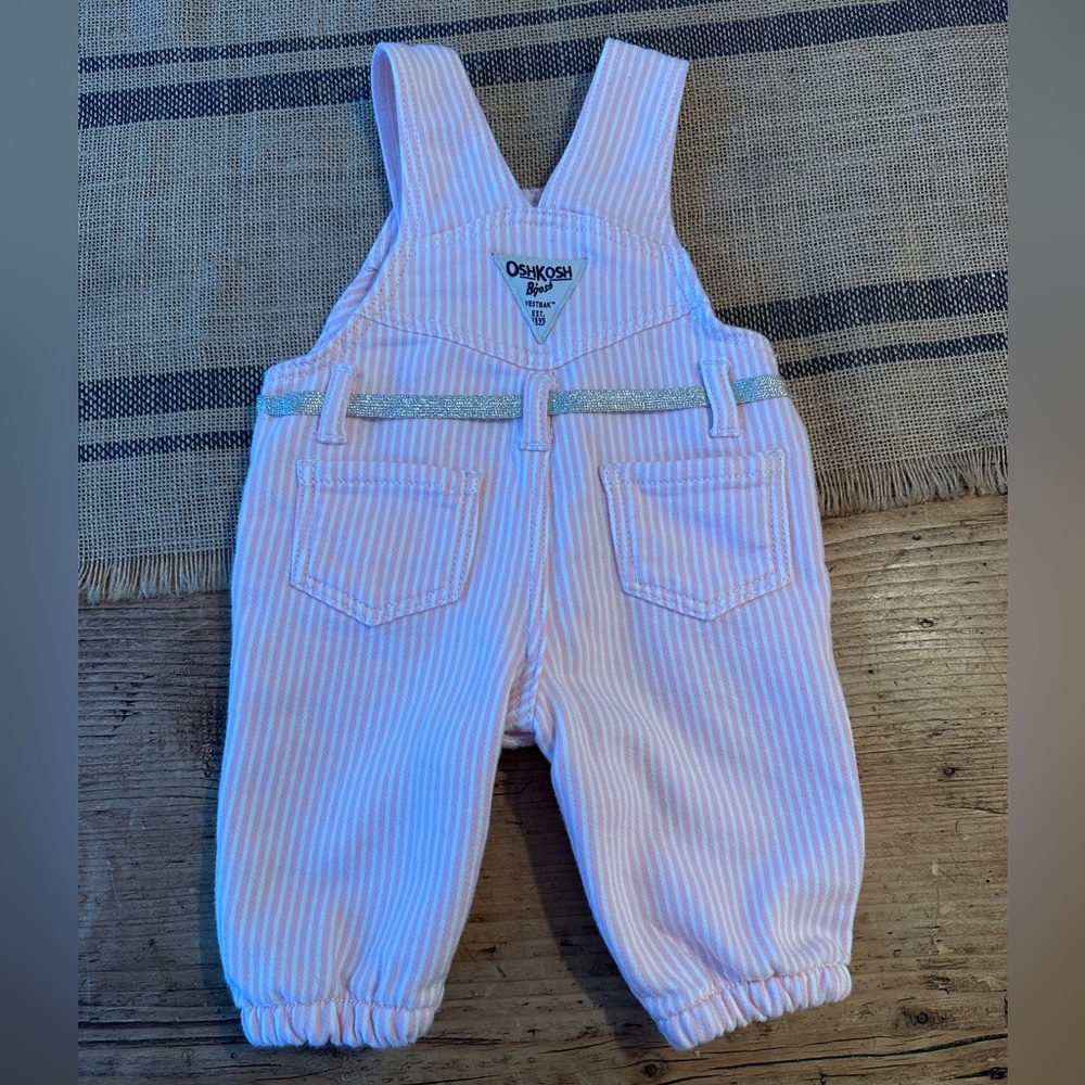 OshKosh B’Gosh Toddler Girls Hickory Stripe Overalls Size 3mo - Picture 2 of 5